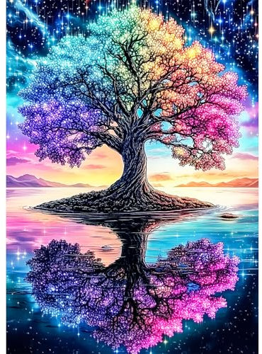 AIRDEA Baum des Lebens Diamond Painting Erwachsene, DIY 5D Sternenhimmel Diamant Painting Bilder, Bastelset Erwachsene Frauen als Haus Wanddeko 30x40 cm