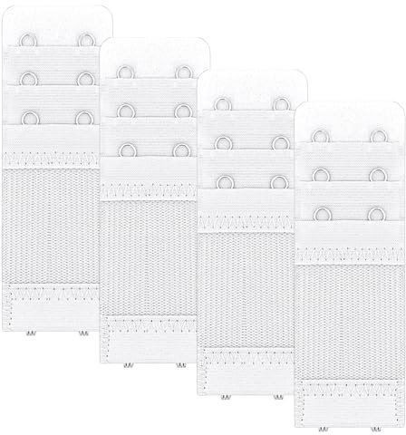 Piriuuo 4 Stück BH Verlängerung, 9,7 x 3,2 cm Damen BH-Verlängerer BH Erweiterung 2 Haken 3 Reihen Elastische Unterwäsche Verlängerungsschnalle Weiches Polyester BH Verschluss Verlängerung (Weiß)