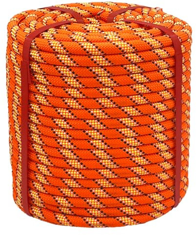 Arborist Rigging Rope Bull Rope (1/2 in x 200 ft) Orange Polyester Braided Arborist Rope 48 Strands for Various Outdoor Applications Construction Climbing Swing Sailing