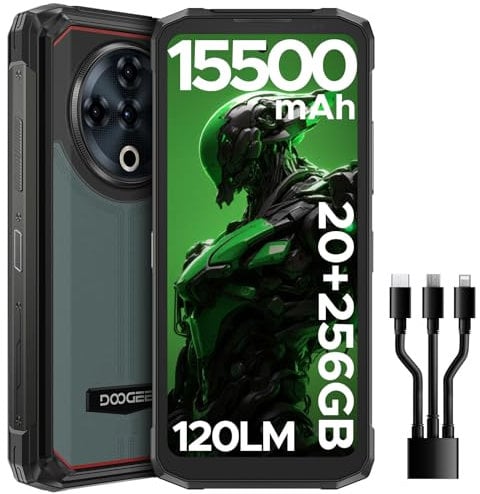 DOOGEE Fire6 Power Rugged Smartphone, 20GB+256GB/2TB, 15500mAh 33W Fast Charge Rugged Phone, Android 14, Top Highlight Flashlight, 50MP AI Camera& 90Hz 6.56HD+, 3 Card Slots/Fingerprint ID/NFC-GREEN