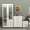 Ready 3-Piece Bedroom Furniture Set, 2-Door Mirrored Wardrobe with Drawers, 5-Drawer Chest, 3-Drawer Bedside Table (White and Black)