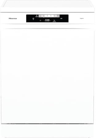 Hisense HS643C90W - Lavavajillas de Libre Instalación, Class C, Capacidad 16 Servicios, Alto 84.5cm x Ancho 59.9cm, Blanco, Secado Automático, Programas Automáticos, Tercera Bandeja, 15' Lavado Rápido