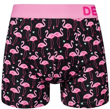 Dedoles Boxershorts Herren & Jungen Unterwäsche Trunks Baumwolle lustige Designs Dinosaurier Hamster Spiele Maulwurf Geschenk, Motiv: Flamingos und Herzen, Farbe: Schwarz, Gr. XL