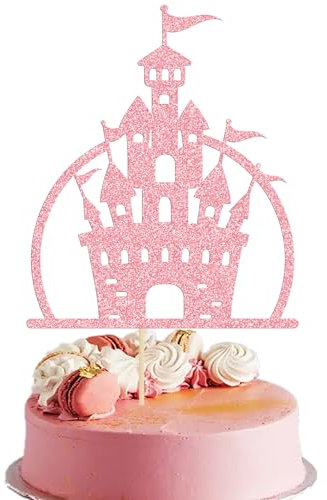Gyufise 1Pc Castle Cake Topper Glitter Princess Birthday Party Decorations Queen Castle Cake Decorations for Princess Birthday Baby Shower Party Cake Decorations Supplies Pink