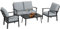 Outsunny Juego de salón de jardín de 4 Piezas, con sofá de Exterior de 2 plazas, 2 sillones y Mesa de Centro con Tapa de Cristal y Cojines extraíbles, Juego de Muebles de Aluminio, Gris Antracita