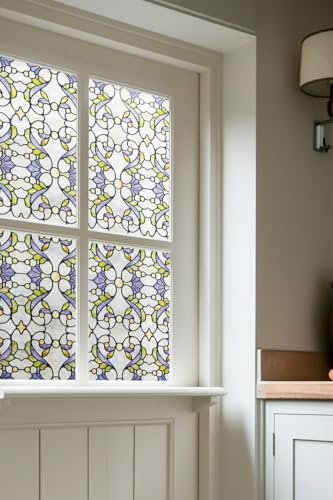 Fensterfolie selbstklebend 3D Buntglas-Fensterfolie Fenster-Sichtschutzfolie für Badezimmer, Haustür, Haus, Sonnenschutz, Wärmeschutz, Genes 60X90CM