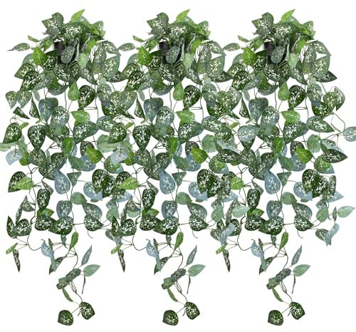 LOYWREE Künstliche Efeu-Rebe im schwarzen Topf, zum Aufhängen, für Regal, Zuhause, Büro, Innen- und Außenbereich, Garten, Haus, Hochzeit, Dekoration