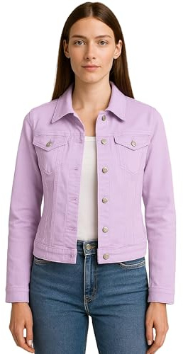 kraftd Women's Denim Jackets Casual Summer Long Sleeve Jacket | Ladies Button Up Slim Fit Stretch Denim Coat With Collared Neckline And Pockets