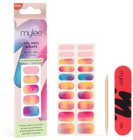 Mylee Gel Nail Wraps [Sunset Boulevard] – 10 Pre-Cured Gel Stickers for Instant Mani – No Lamp Needed, Chip-Resistant, Glossy Finish, Lasts Up to 14 Days – Easy to Apply, Vegan & Cruelty-Free