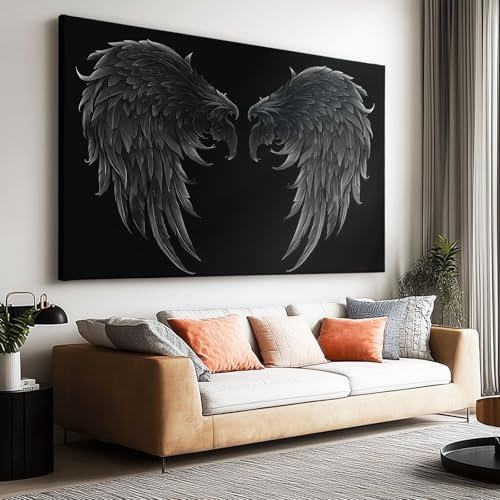 Großes Leinwandbilder Wandbilder Cartoon Engel Flügel Minimalistischbild auf leinwand Wandkunst Modern Aesthetic XXL Kunstdruck Deko für Wohnzimmer Schlafzimmer Geschenk 70x50cm
