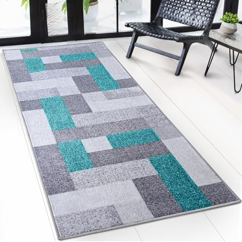 Floordirekt Teppich Läufer New York - Teppichläufer auf Maß - Meterware, Flurteppich, Küchenläufer, Teppich für Küche, Flur & Wohnzimmer Türkis (80 x 200 cm)