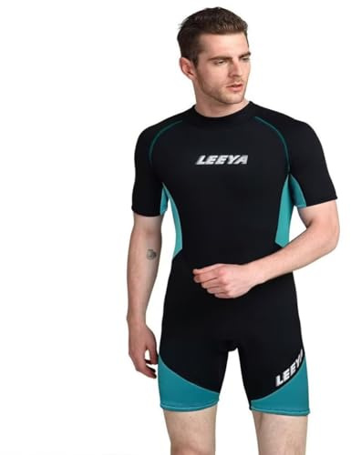 Neoprenanzug Herren 3mm Kurz 6XL Übergröße Neopren-Tauchanzug mit Reißverschluss Shorty Schwimmanzug Damen Kurzarm Neoprenanzüge, für Triathlon/Surfen/Stand-Up-Paddling/Kajakfahren/Tauchen, Grün