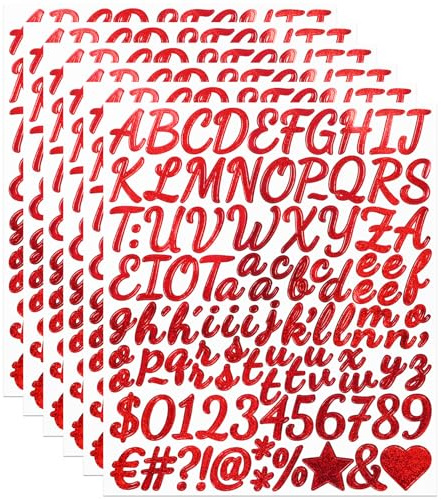 630 Stücke Buchstaben Aufkleber,6 Blätter 1 Zoll Selbstklebendes Vinyl Buchstaben Punzierung Kit für Postfach,Scrapbook, DIY und Basteln, Klebebuchstaben Wetterfest - Rot