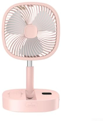 Tragbarer Standventilator mit USB-Ladegerät, Fernbedienung, einziehbares Design, 5 Geschwindigkeitsstufen, verstellbare Höhe, 180 Grad drehbar, für Heimbüro (Rosa)