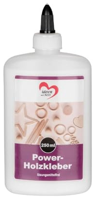 Ideen mit Herz Power-Holzkleber | 250 ml | für alle Holzarten und Karton | schleif- und lackierbar, verläuft nicht | trocknet transparent auf | lösungsmittelfrei