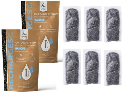 Le Charbon Actif Français, Vegetable Activated Carbon Filter Cartridges, Compatible with Refillable Jugs and Filter Cartridges, Made in France (2) Pack of 3