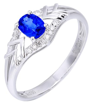Homxi Verlobungsring Damenring 18 Karat Weißgold 750, Oval mit Erstellter Saphir 0,55 Karat und Moissanit, Verlobung Frauenring Blau Silber Größe 66 (21.0)