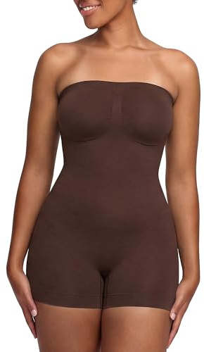 creamy fabrics Shapewear Body Damen trägerlos mit Shorts | Stark formender Polyamid Elastan Bodysuit für schulterfreie Looks mit glatter Passform und sicherem Sitz