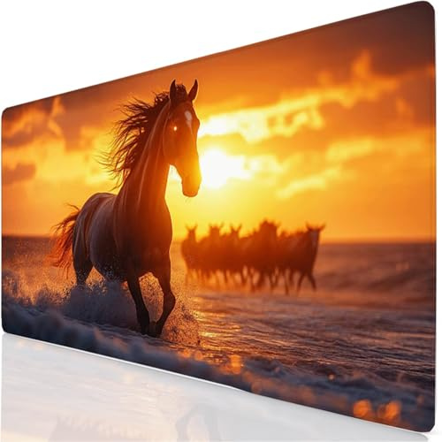 Gaming Mauspad Sonnenuntergang Mauspad XXL 60x40cm Mousepad Pferd Schreibtischunterlage mit Anti Rutsch Basis Mouse Pad, Wasserdicht und rutschfest Desk Mat für Tastatur und Maus, Laptop & PC YG-594