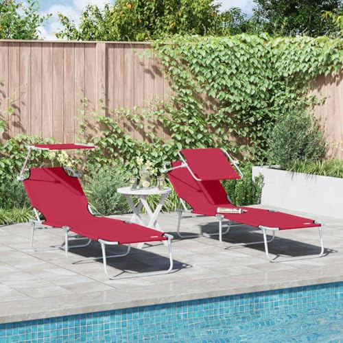Teenpull Sonnenliege 2er Set, Rot, 58 x 188 x 77cm, Polyester, Verstellbar, Klappbar, für Garten, Terrasse & Pool, Max. 110kg