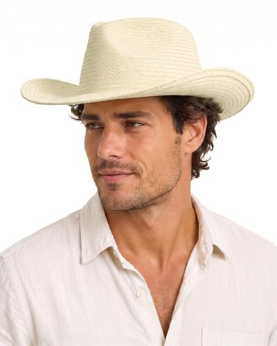 Zylioo XXL Sun Hat Cowboy Straw Hats Large Heads Western Summer Lightweight Beach Hats for Travel Holiday Vacation Beige