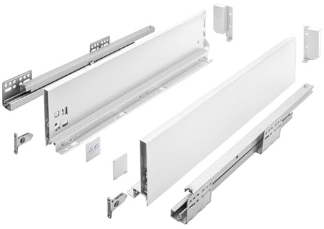 MS Beschläge Schubladensystem Push to Open Weiß - Vollauszug Unterflurführung Schubkastensystem bis 40kg - Modernes Schubladen-Set Schubladenauszüge für grifflose Fronten (Länge: 300mm, Höhe: 120mm)