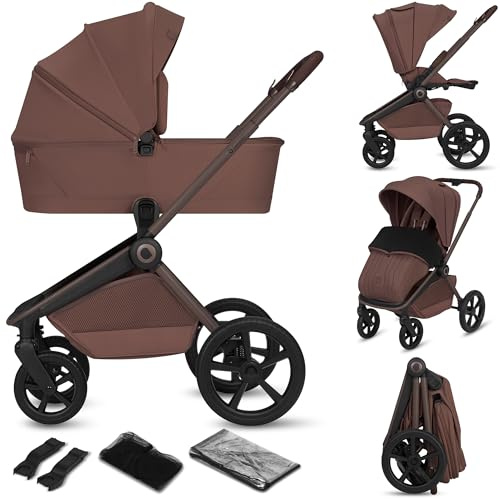 Lionelo Freya Kinderwagen 2 in 1 (0-4 Jahre, 0-22 Kg), Kombikinderwagen | mit faltbarer Babywanne und Sportsitz, Liegefunktion, Vollfederung, PU-Räder, XXL Verdeck UPF50+, Babyschalen-Adapter