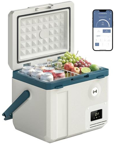 Outsunny Frigorifero Portatile per Auto 19L con Compressore, Mini Frigo Elettrico Anti-Shock, APP Bluetooth, Apribottiglie, 12V/24V/240V, -20°C a 20°C, per Campeggio Camion Barca Camper Casa
