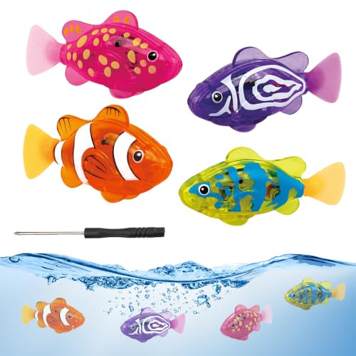 Hojalis 4PCS Robo Fisch Katze Spielzeug, Elektronischer HaustierFisch, Roboter Fischs mit Leuchtende, Batteriebetrieben, Schwimmende Fische Spielzeug,Wiederverwendbare Robot Fish Für Katzenpool (4PCS)