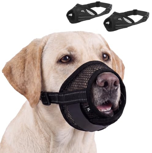 2 Stück Maulkorb Große Hunde, Fressschutz Hund Netz Maulkorb Labrador Dog Muzzle, Zerschneiden Der Krallen Und Verabreichen Von Augentropfen(Schwarz, XL)