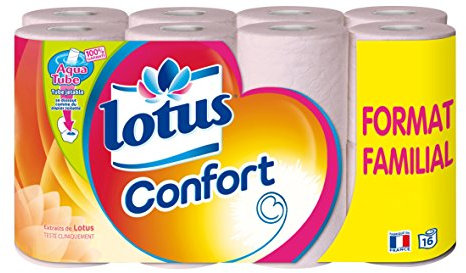 LOTUS Papier Hygiénique Confort Rose Format Familial 2 packs de 16 Rouleaux