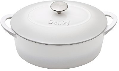 Denby - Natural Canvas White Cast Iron Casserole Dish - Dutch Oven, Oven Safe Pot, Enamelled - 28cm, 4.25L Capacity - Oval