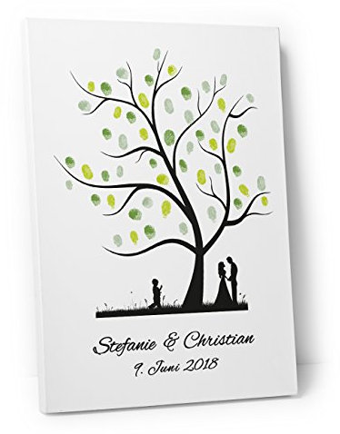 DeinWeddingshop Wedding Tree – Leinwand zur Hochzeit – PERSONALISIERT – Fingerabdruckbaum, Gästebuch – Baum 1 (30 x 40 cm, Leinwand auf Keilrahmen)