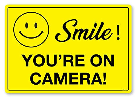 stika.co Smile! You're on Camera! Sign, A6 148x105mm Self-Adhesive Vinyl Sticker, CCTV Warning Safety Signs, Indoor or Outdoor Waterproof Vinyl Sticker
