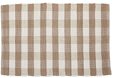 DII Buffalo Check Rug Collection, Hand Dyed Reversible Chindi Rug, 26x40, Stone/Cream