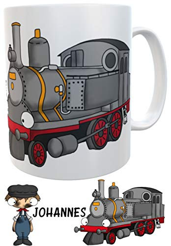 Kindertasse Eisenbahn Dampflok mit Wunschname - personalisierte Henkeltasse Lok Lokführer Becher Tasse Henkeltasse (Keramik)