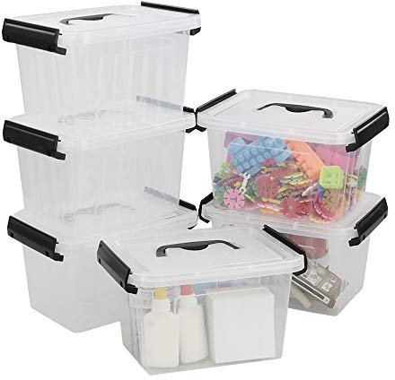 Tstorage 3.5 L Plastic Clear Storage Boxes, Small Latch Storage Boxes with Lids, 6 Packs