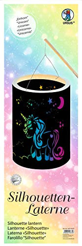 Ursus 18750001 - Silhouetten Laterne Einhorn, Höhe ca. 20 cm, Durchmesser ca. 15,3 cm, inklusive LED Licht, ideales Bastelst für den nächsten Laternenlauf
