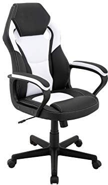 byLIVING Chefsessel MATTEO / Gaming-Chair bis 110 kg belastbar /Kunststoff & Kunstleder schwarz /Armlehnen gepolstert /Applikation Mesh schwarz-weiß /Sicherheitsrollen / B 60, H 103-113, T 65 cm