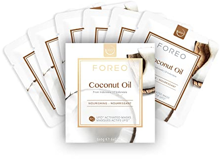 FOREO Coconut Oil Dual UFO Activated Facial Mask for Dehydrated Skin, 6 pack, Nourishing & Hydrating, Coconut Oil & Coconut Water, Cruelty-Free, Clean Formula, Compatible with all UFO devices