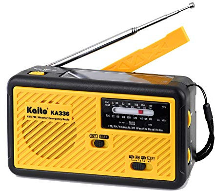 Kaito Voyager ECO Emergency Radio KA336 AM/FM NOAA Weather Alert 5-Way Powered Solar Crank Radio Receiver with LED Flashlight and USB Mobile Phone Charger Yellow