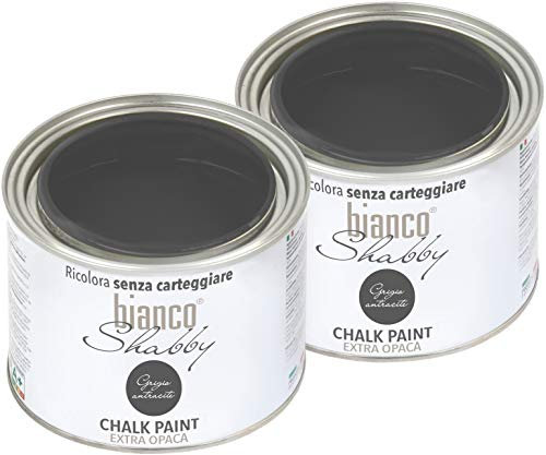 CHALK PAINT Grigio Antracite Pittura Shabby Chic Vintage per Mobili e Pareti EXTRA OPACO (2 x 500 ml)