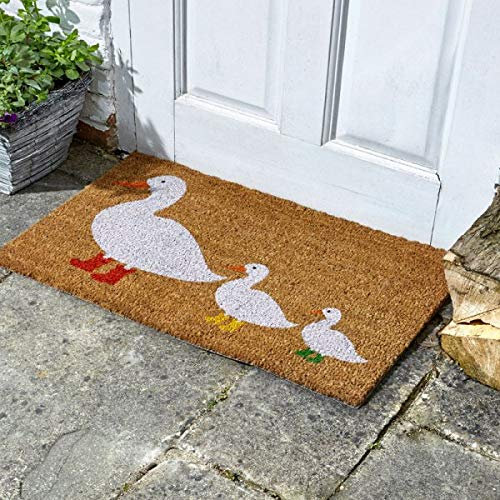 Garden Mile® Various Styles Of Large Novelty Printed Natural Coir Absorbent Entrance Doormat Vinyl Backed & Anti-Slip Rubber Floor Mat (Ducks In Boots Decoir Mat 75x45cm)