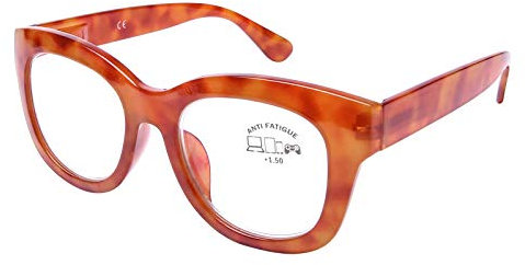 DOOViC Blue Light Blocking Reading Glasses 1.5 Womens Orange Large Frame Wide Arms Computer Readers