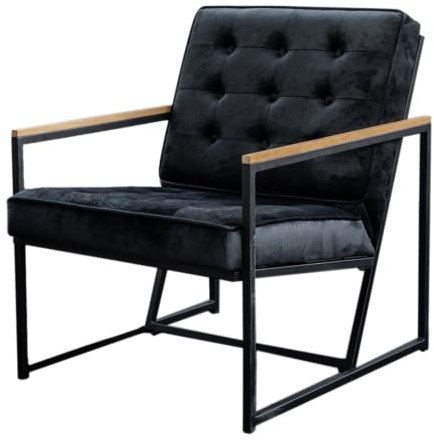 KAWOLA - Designer Sessel Arly - Loungesessel Wohnzimmer Samtbezug - Retro Clubsessel mit Metallgestell - Polstersessel Komfort, Schwarz