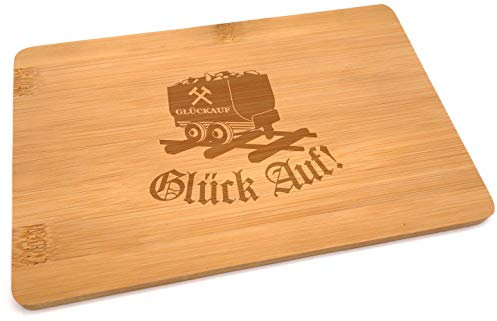 Samunshi® Holzbrett mit Gravur Glück auf Lore Ruhrpott aus Bambus Brett Schneidebrett klein Brotzeitbrett Holz Schneidebretter Holzbrett Küche