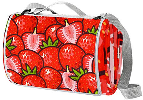 Picknickdecke Frucht rote Erdbeere Stranddecke wasserdichte Sanddichte Picknickmatte Faltbar Campingdecke für Picknick Camping BBQ Strand Park Yoga Festival 150x145cm