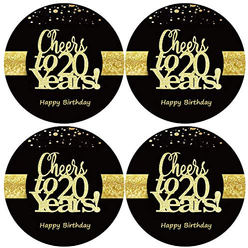 Sumerk 48 Stück Cheers to 20 Sticker große Flaschenaufkleber zum 20. Geburtstag Karten Versiegelungen 5 cm Runde Happy Birthday Party Favors Sticker