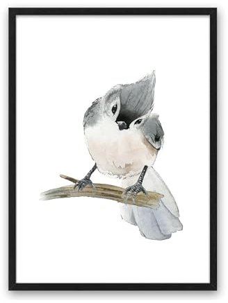 Din A4 Kunstdruck ohne Rahmen - Niedliche Meise auf Ast - Haubenmeise Vogel Natur Aquarell Druck Poster Bild