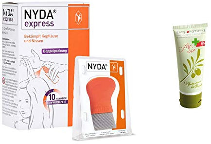 NYDA express Läusebehandlungsset - NYDA express Pumplösung 2x50 ml & NYDA Läuse-/ Nissenkamm aus Metall inkl. GRATIS Rats-Apotheke Pflegecreme